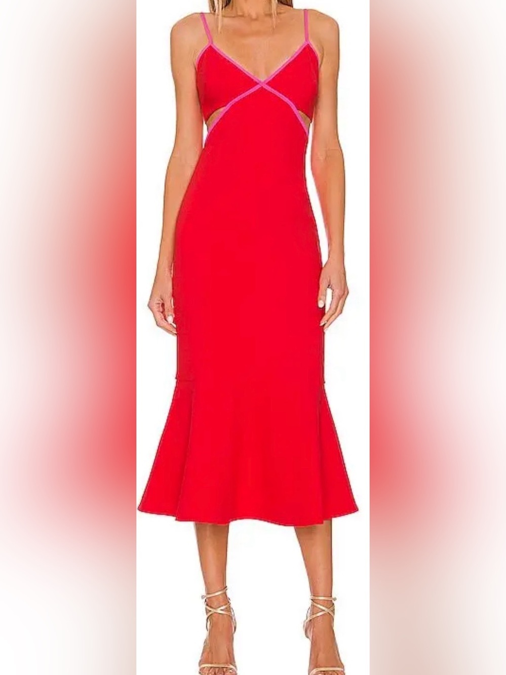 LIKELY Adabell Midi Cutout Dress in Bittersweet/Pink Sugar Trim Sz 4 NWT XS/S